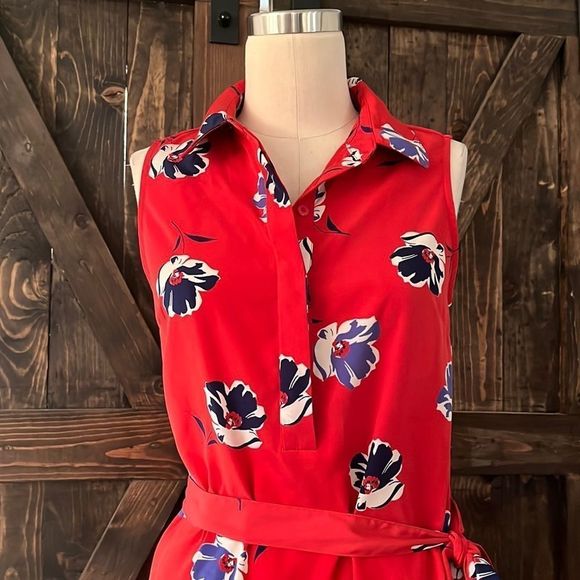Banana Republic Factory Red Floral Collared Women's Casual Dress - Picture 2 of 9
